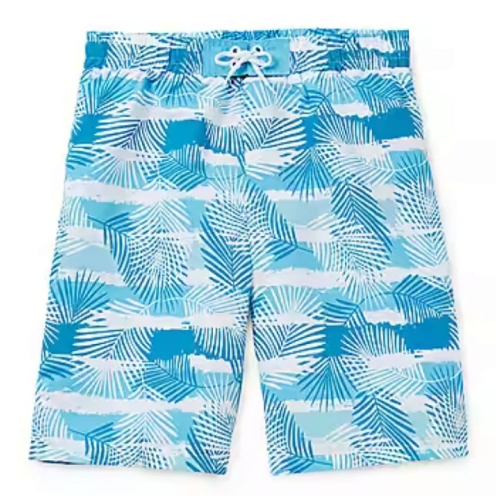 Sol Swim Big Boys Size XL 18/20 Swim Trunks Shorts Blue Leaf Mesh Lining NWT $36